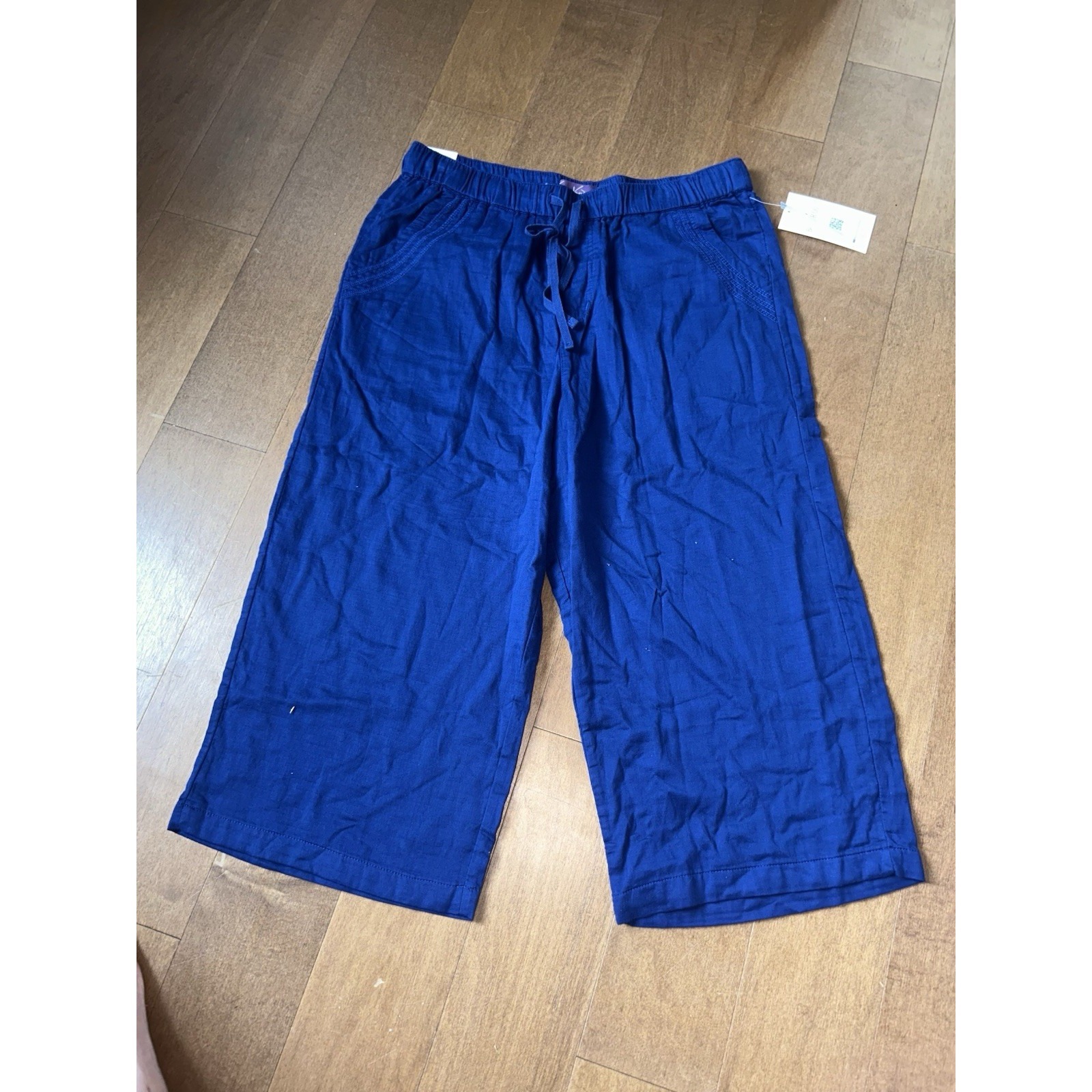 Gloria Vanderbilt Soft Wide Leg Pants Blue Large Pull On Elastic Tie